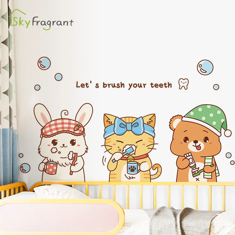 

Cartoon Cute Animal Wall Stickers For Kids Rooms Baby Bedroom Skirting Wall Decorations Self Adhesive Home Decoration Stickers