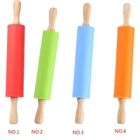 new non stick silicone pin with wooden handle pastry flour cake dough patterned roller baking tool bakeware kitchen gadgets