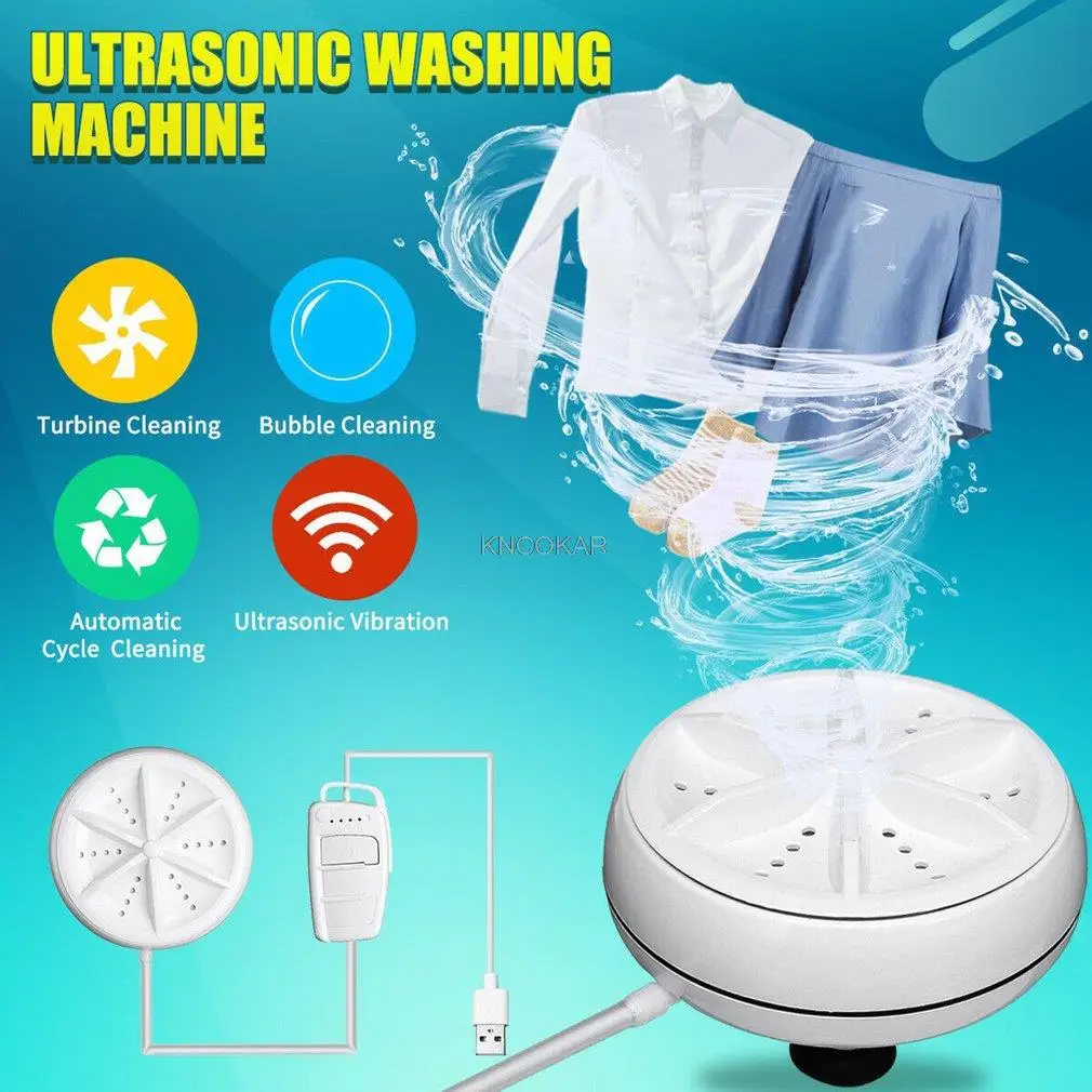 Mini Ultrasonic Washing Machine Portable Turbo USB Powered Removes Dirt Washer Clothing Cleaning Washing Machine For Travel Home