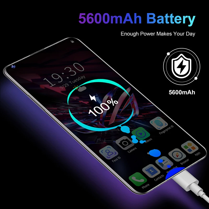 

Rino5 pro 7.3 Inch Dual SIM 24+48MP Smart Phone FullScreen 8+512GB Face ID Cell Phone MTK6889 10 Core Andriod Smartphone 5600mAh