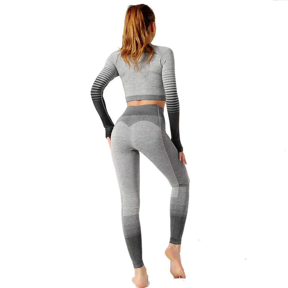 

Yoga Sets Gym Clothes Sportwear Woman Fitness 2 Piece Long Sleeve Seamless High Waist Leggings Sports Suit Full