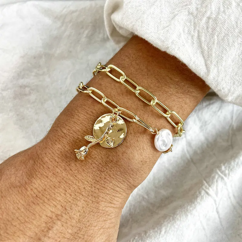 Простые жемчужные золотые металлические регулируемые браслеты на цепочке для