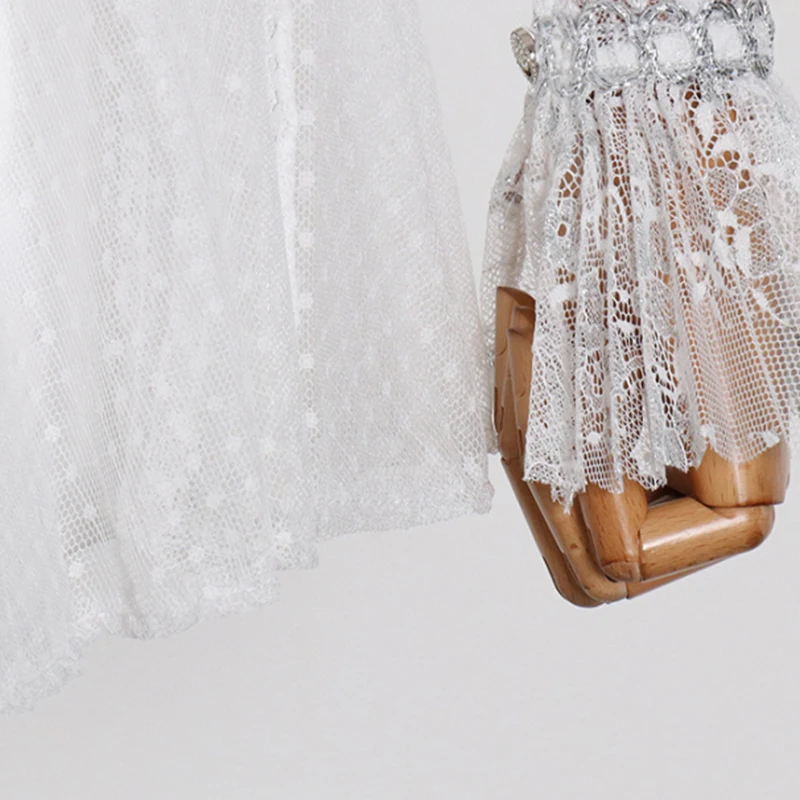 

VGH Elegant Patchwork Bow Summer Dress Female Stand Collar Bell Long Sleeve High Waist Mini Dresses For Women 2021 Fashion Style