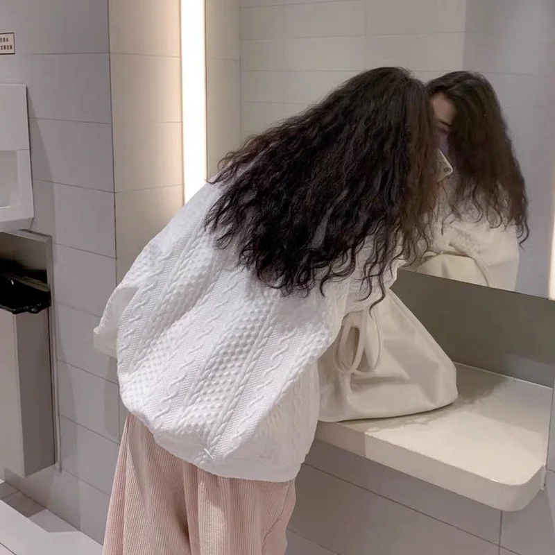 Sweatshirts Women White Daily Loose Chic College Simple Design All-match Outerwear Ulzzang Students Leisure Spring O-Neck Solid | Женская