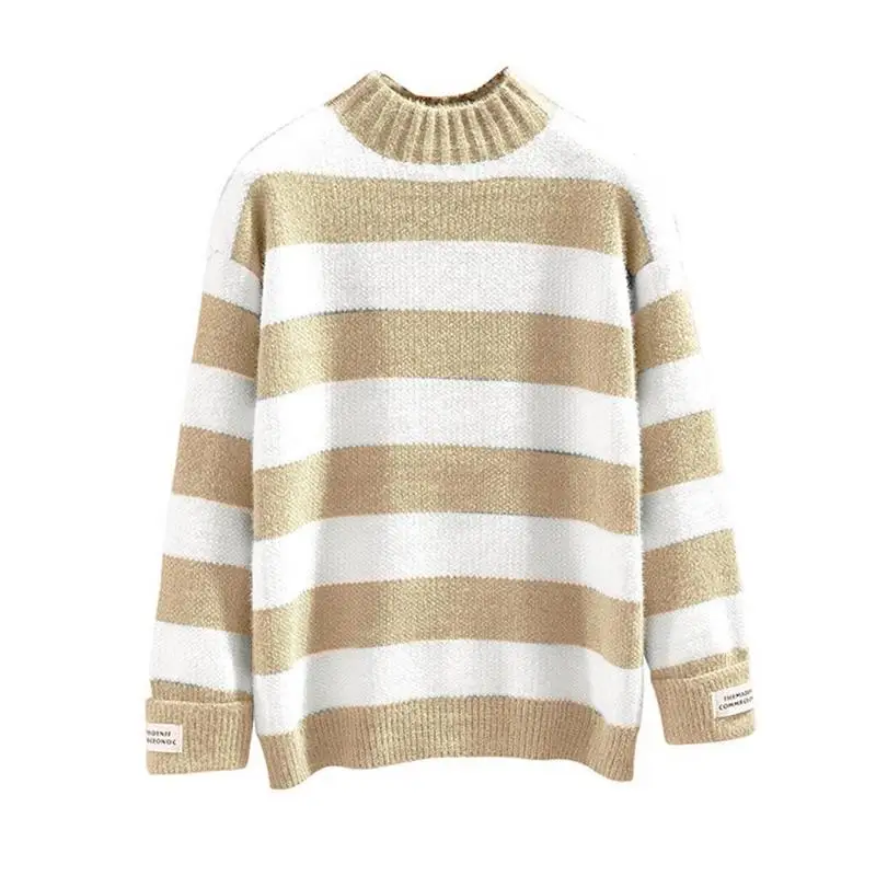 

Sweater Women Turtleneck Sweater Jumper Stripe Thick Sweater Imitated Mink Wool Sweater Sweter Women Clothes