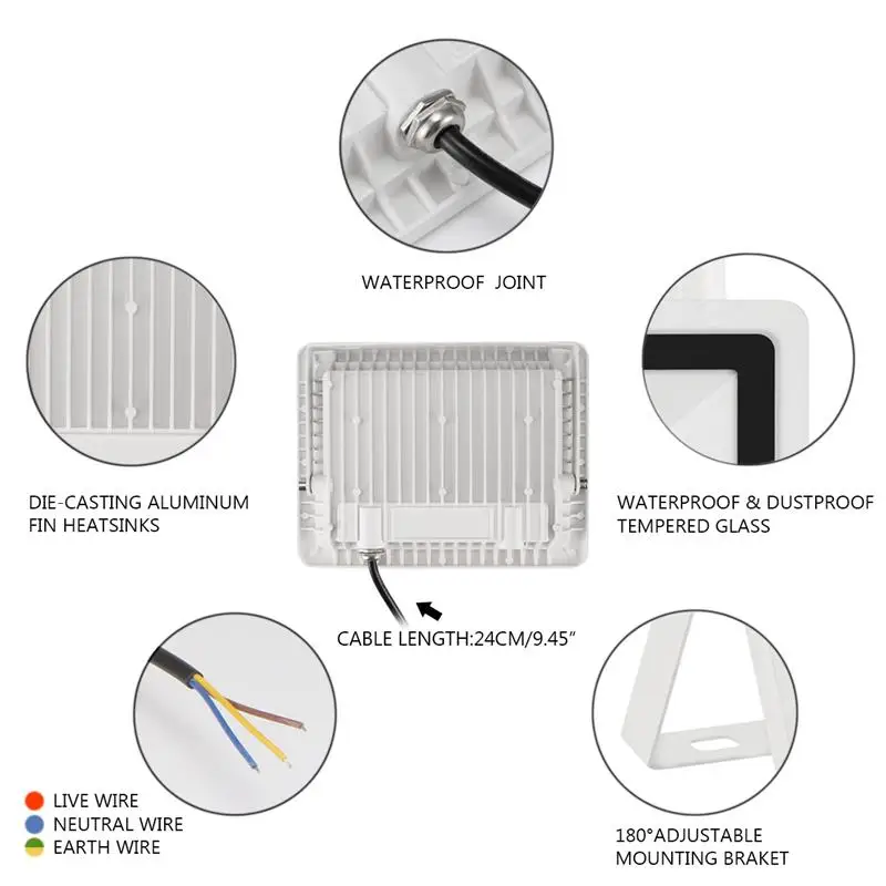 White shell PIR Motion Sensor LED Flood Light 10W 20W 30W 50W AC220V Floodlights IP65 Waterproof Projector garden Outdoor | Освещение