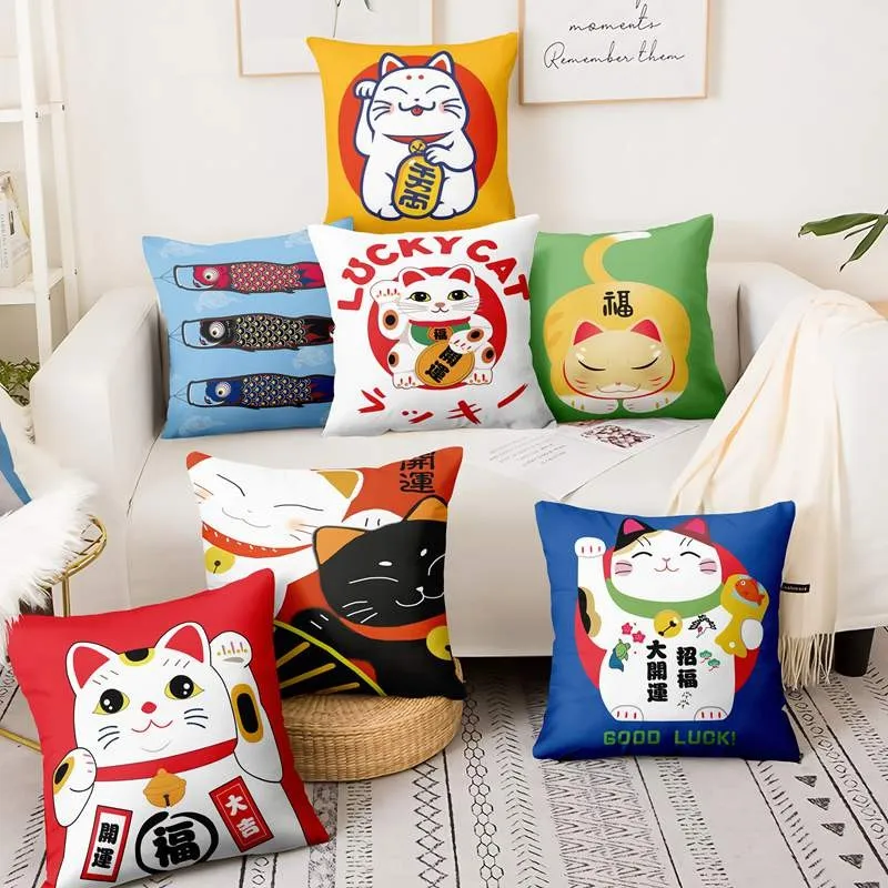 Японская кошка-талисман художественная роспись подушка для дома наволочка