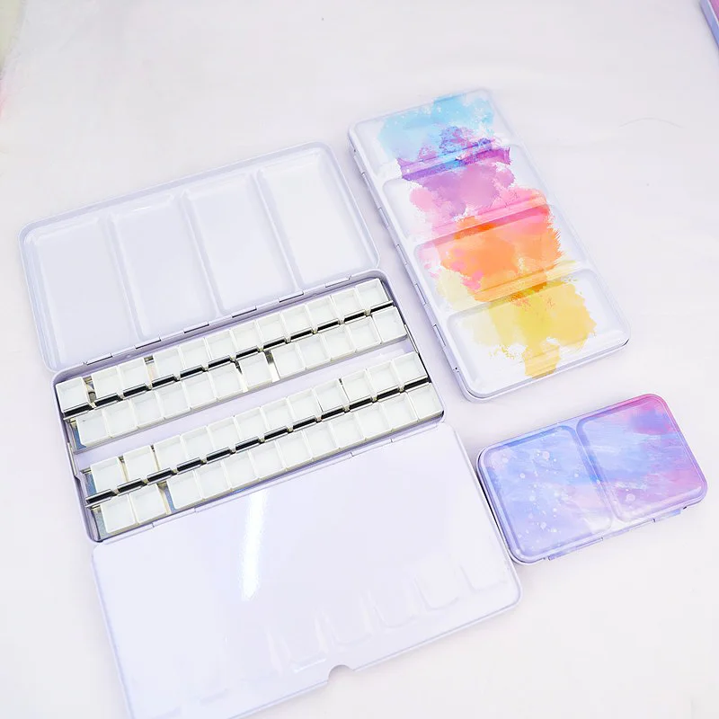 

Cute 24/26/52Pcs Half Pans Watercolor Oil Paints Tins Box Empty Palette Painting Storage Paint Tray Box For Art Painting Supplie