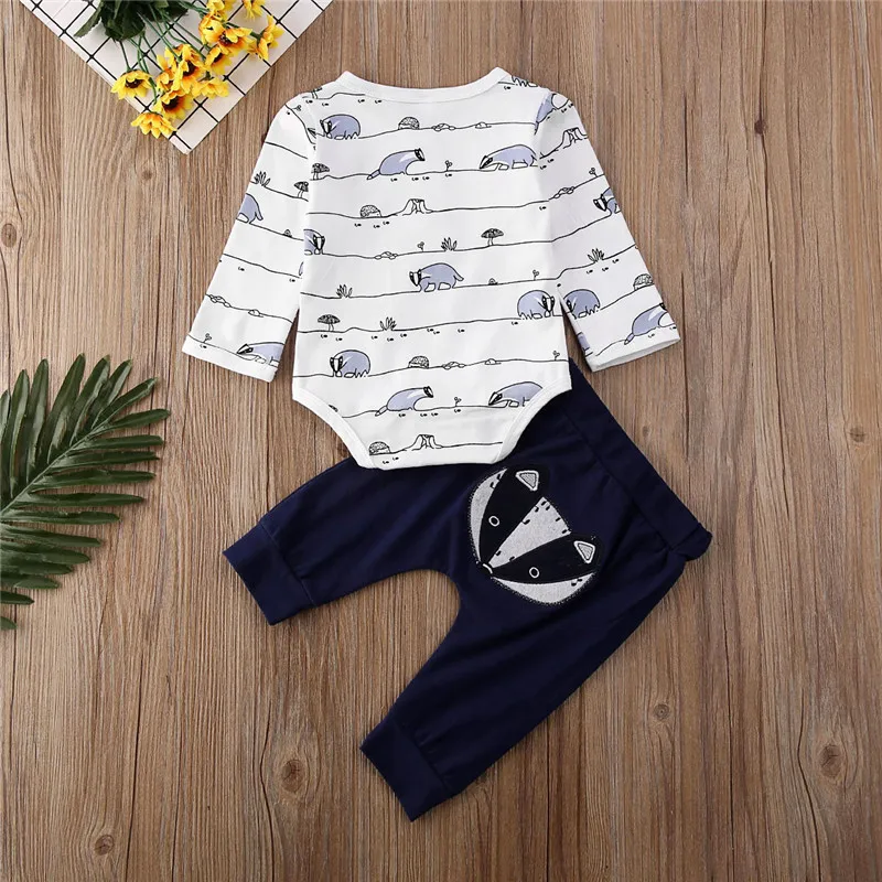 Pudcoco осень новорожденные дети мальчик девочка лиса печати с длинным рукавом Топы