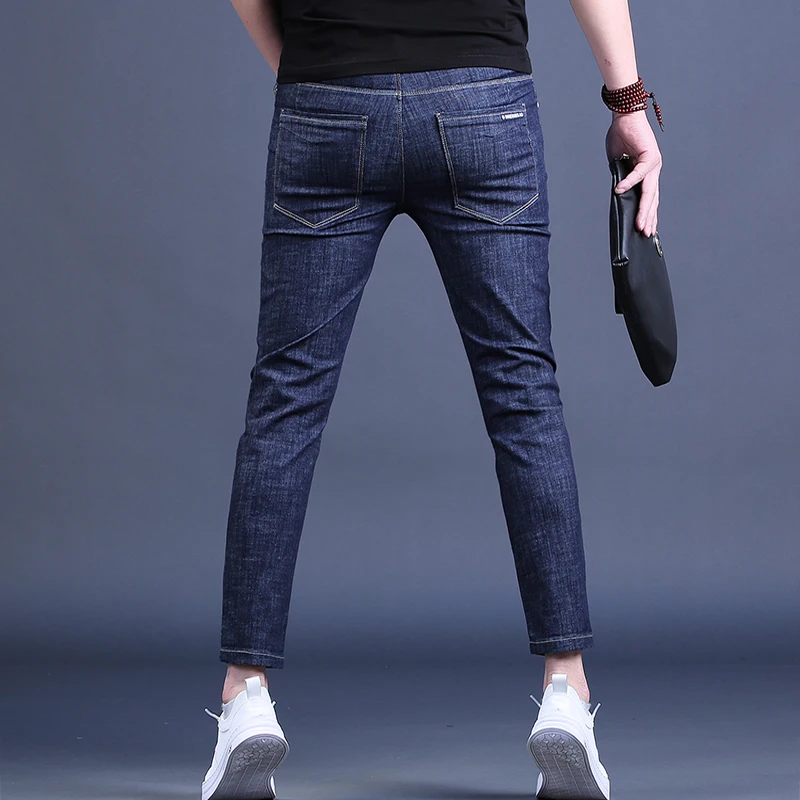 Summer New Men's Jeans Fashion Blue Slim Fit Ankle-Length Pants Korean Style Thin Denim Trousers