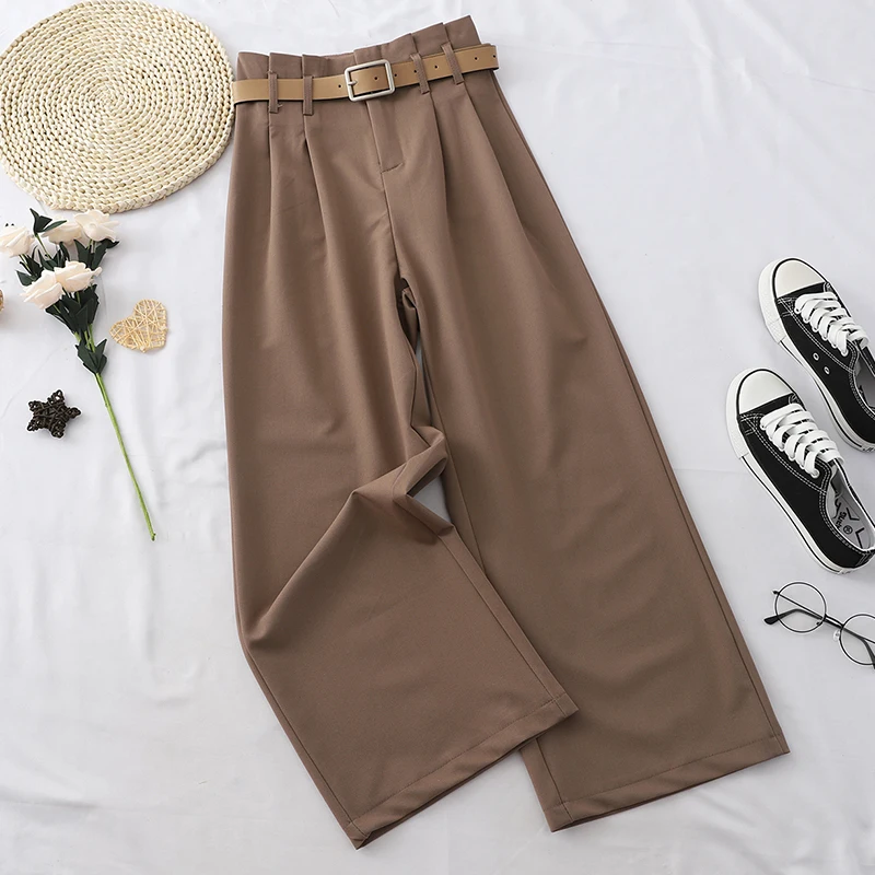 Женские брюки с поясом на талии широкими штанинами|Брюки| |