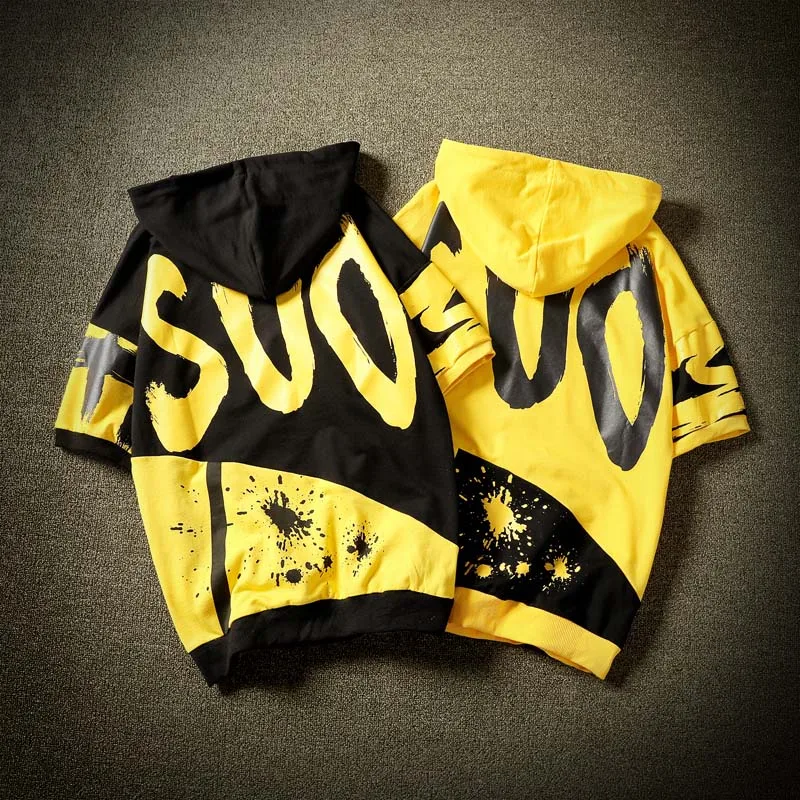 Летняя повседневная мужская толстовка с коротким рукавом в стиле хип-хоп принтом