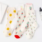 Носки с цветочным принтом белые женские кавайные носки в стиле Харадзюку женские носки милые носки в Корейском стиле