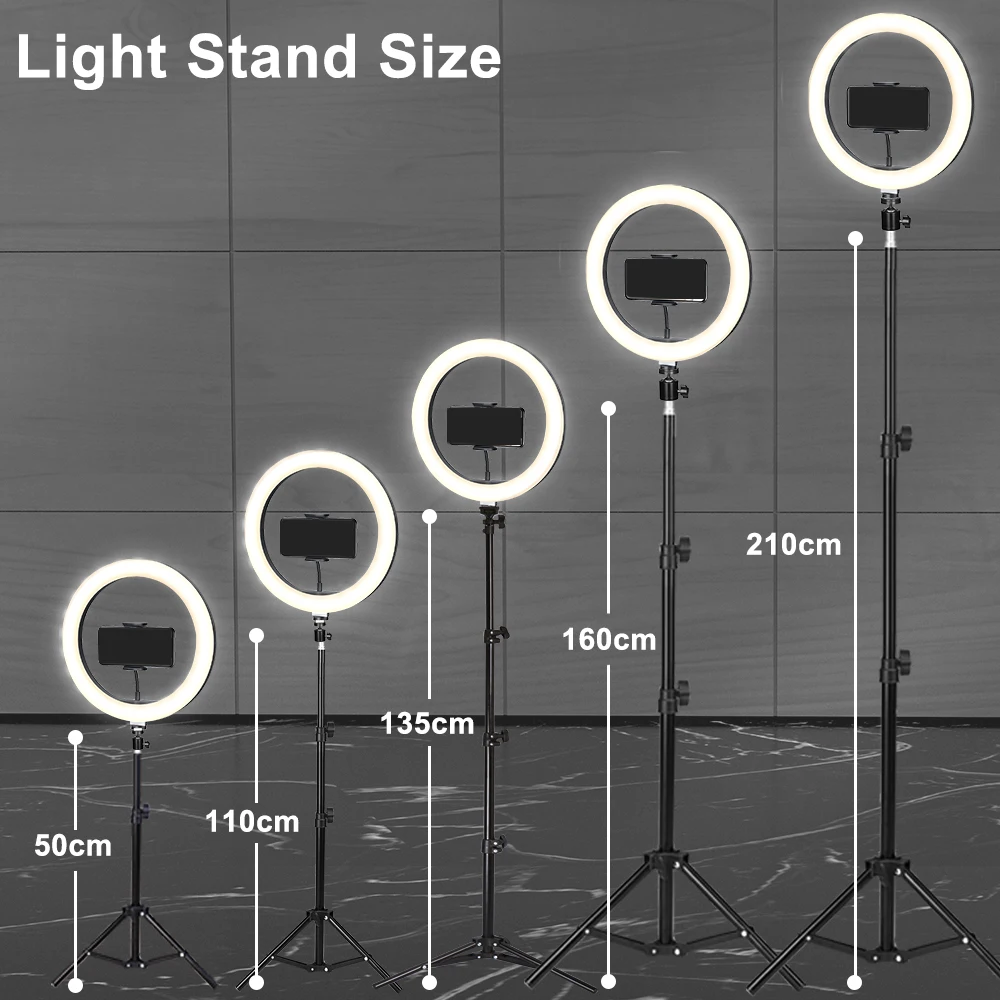 Кольцевой светильник со штативом и держателем для мобильного телефона