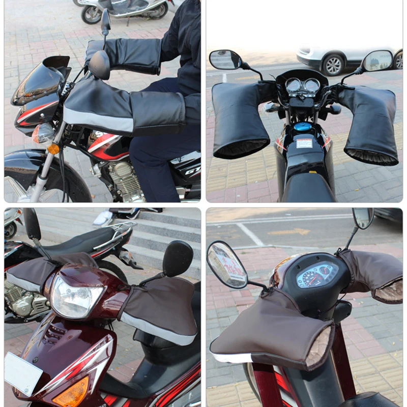 Зимние теплые мотоциклетные перчатки на руль со светоотражающей полосой