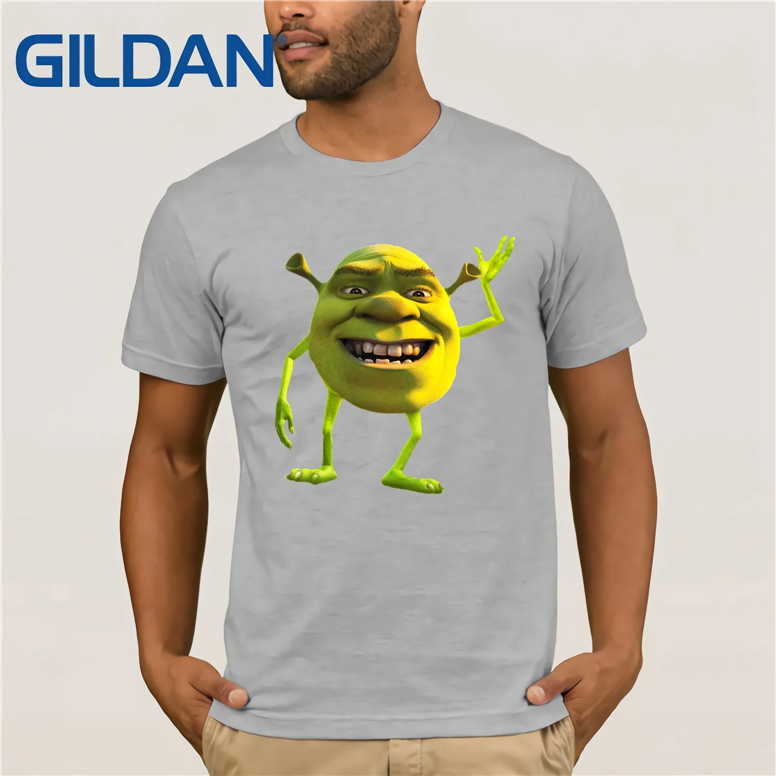 Shrek Wazowski футболка, винтажные Забавные футболки с вырезом лодочкой, хлопковые топы, футболка, повседневный топ с коротким рукавом, Забавные футболки, хлопковые топы, футболка - Цвет: light grey