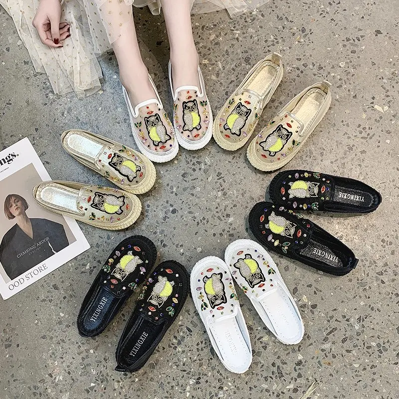 

Mesh Breathable Flat Bottom Rhinestones Cute Cartoon Ladies Single Shoes Spring And Autumn Casual Shoes Elegant And Fashionable