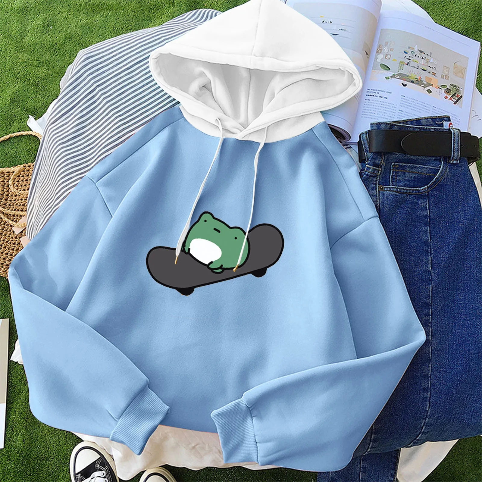 

Women Hoodies Pullovers Korean 2021 Women's Fashion New Stitching Cute Plus Velvet Long Sleeve O-neck Sweatshirt Top