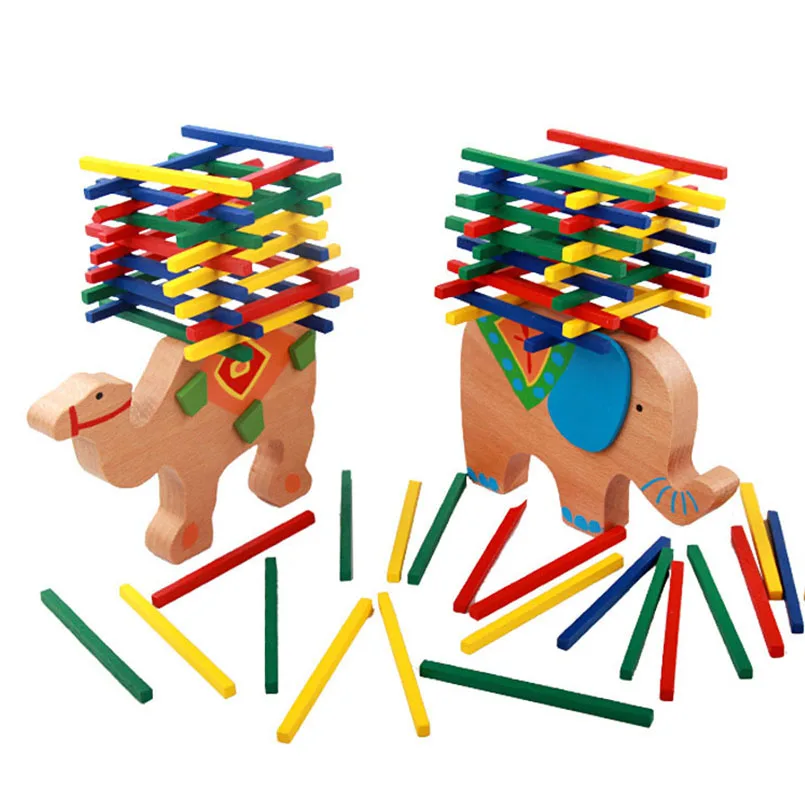 

Wooden Balance Elephant Camel Blocks Toy Montessori Balancing Game Building Block Wood Early Educational Toys Kids Gifts
