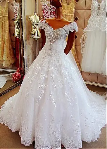 

Amazing Tulle Off Shoulder V-Neck Wedding Dresses 2021 Court Train Ball Gown wedding gowns Lace bridal gown Vestidos De Novia