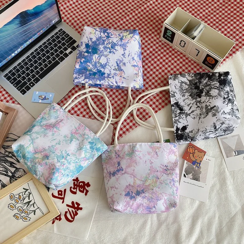 

Tie Dye Print Handbag Women Shoulder Bag Canvas Summer Beach Bag Daily Use Female Shopper Bag Lady Large Capacity Tote Bag
