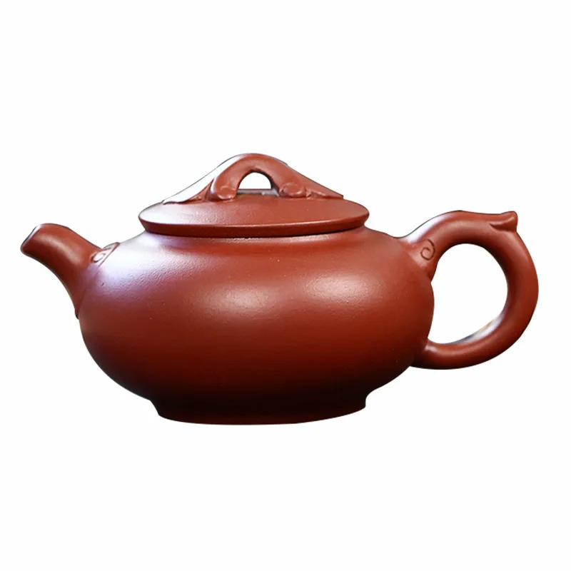 

Yixing Famous Dark-red Enameled Pottery Teapot As One Wishes Auspicious Sign Bright Red Robe Famous Manual Travel Tea Set Goods