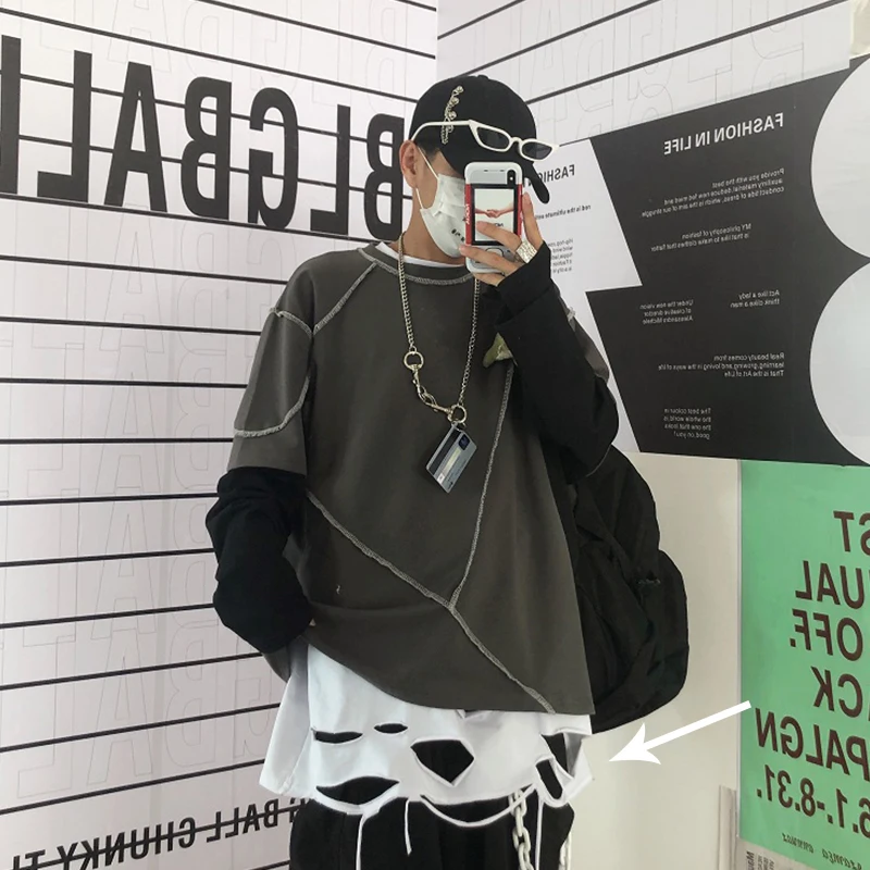 Панк крутые Длинные футболки унисекс с разрезом и дырками, женские футболки без рукавов в стиле рок, базовая свободная футболка, готический стиль, топ, Майки