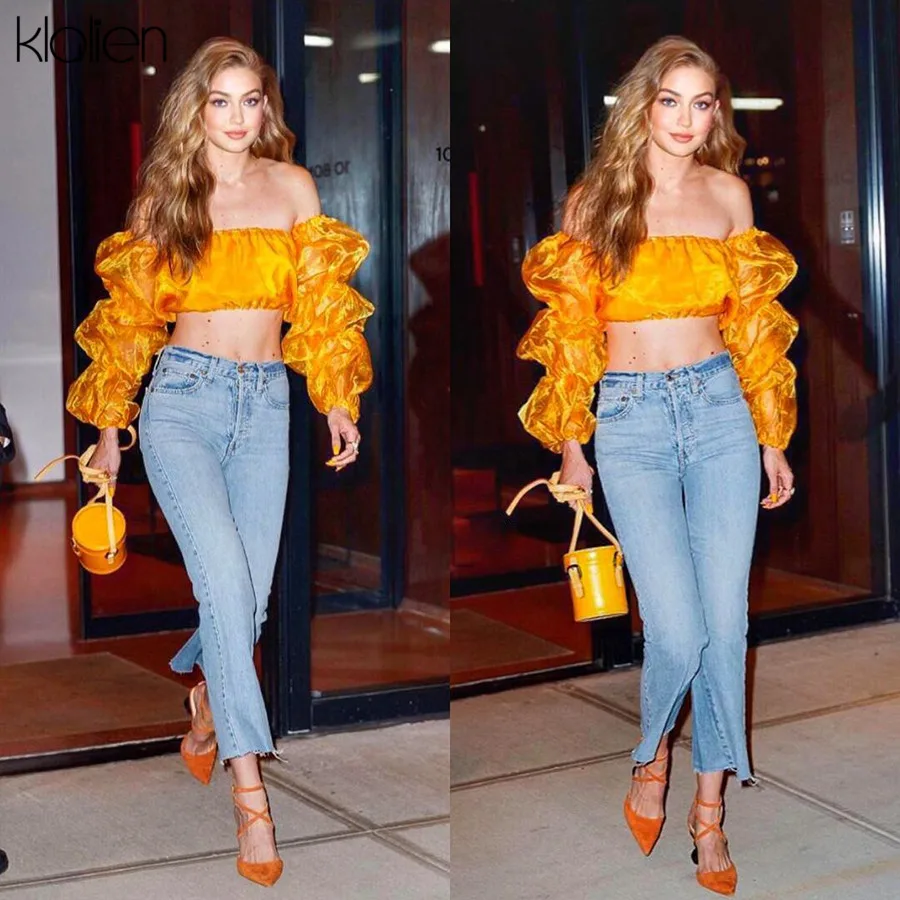 Прозрачный сетчатый жилет KLALIEN с открытыми плечами и рукавами-фонариками