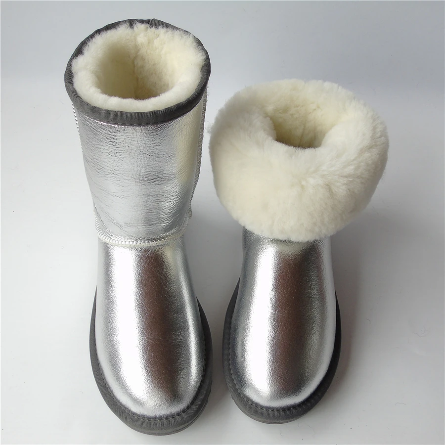 

Genuine Sheepskin Boots Australia Women Sheep Wool Boots Winter Snow Boots Waterproof Leather Non-Slip Mid-Calf Women's Shoes