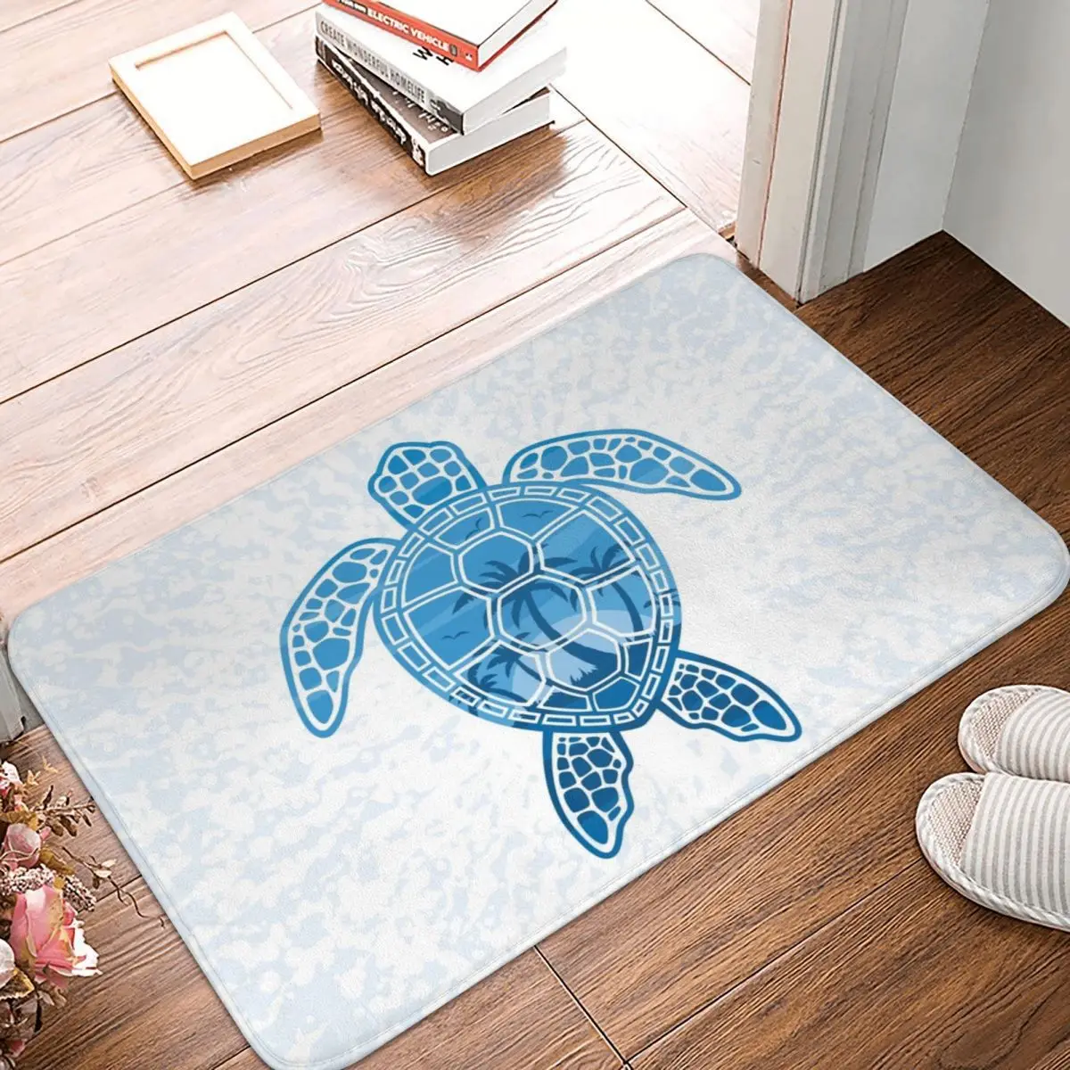 

Turtle Design In Blue Doormat Carpet Mat Rug Polyester PVC Anti-slip Floor Decor Bath Bathroom Kitchen Balcony 40x60