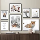 Настенная Картина на холсте зимняя Гора сосна лес домашний медведь лиса скандинавские постеры и принты настенные картины для декора гостиной