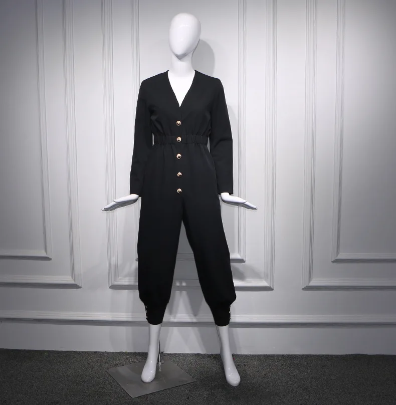 Подиумная брендовая дизайнерская женский комбинезон 2019 стиль сафари v образный