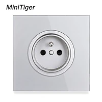 minitiger new arrival gray crystal glass panel 16a french standard wall power socket outlet grounded with child protective lock