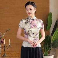 cheongsam womens stand collar tops 2022 summer fashion poplin prints short sleeve tradition chinese style qipao shirts woman