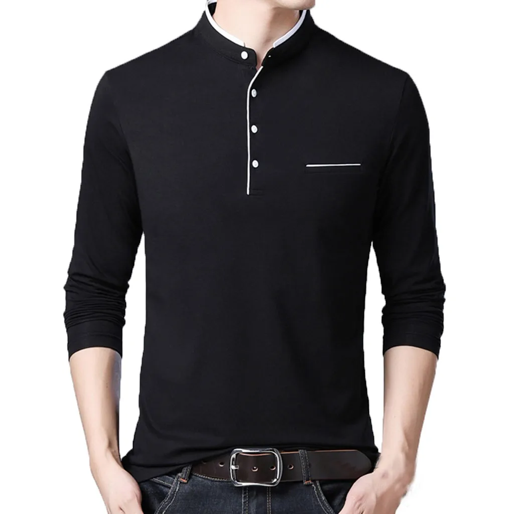 Black WinterSlim рубашка Мужская Вертикальная Мужская Новая мода стоячий воротник Мужская с длинным рукавом плюс размер чистая блузка Топ брендовая одежда#911 - Цвет: Black