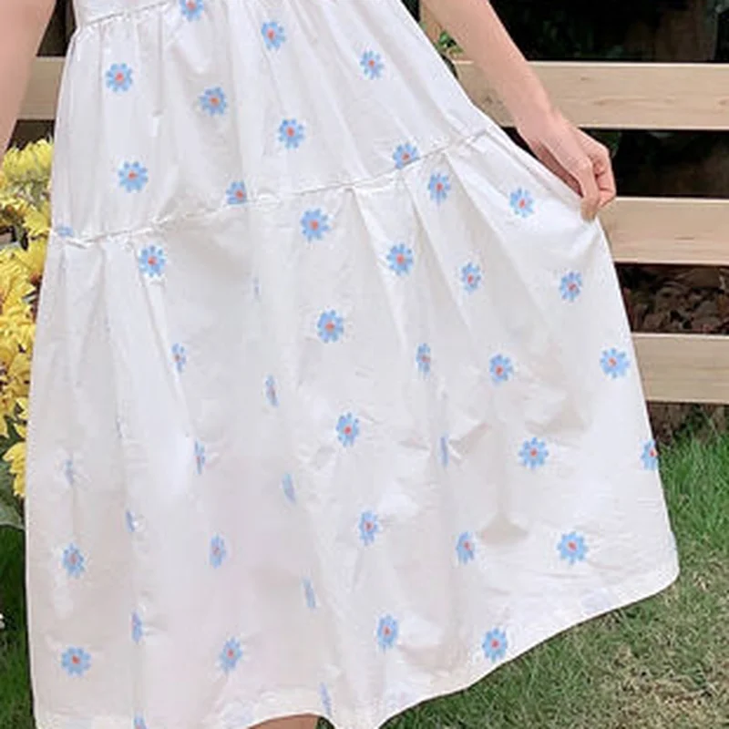 

Dresses Women New Loose O-Neck Fairy Printing Elegance Preppy Prairie Sweet Cute Students Feminino Long Dress