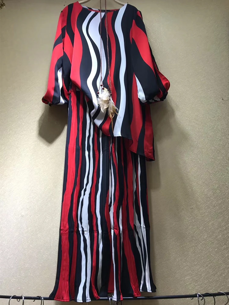 

Free shipping multicolor loose pullover shirt two-piece suit women's autumn new style + frills elastic waist wide leg pants suit