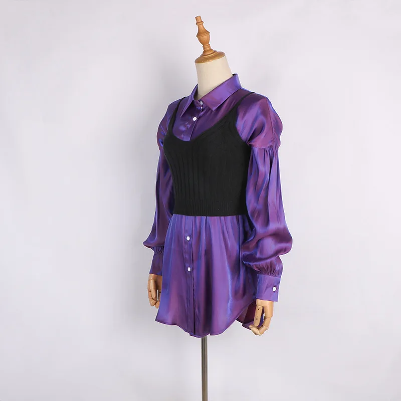 

2 Piece Set Women 2021 Korean Drama Penthouse Purple Blouse+ Ladies Sling Women Tops Two Piece Outfits for Women Sets Streetwear