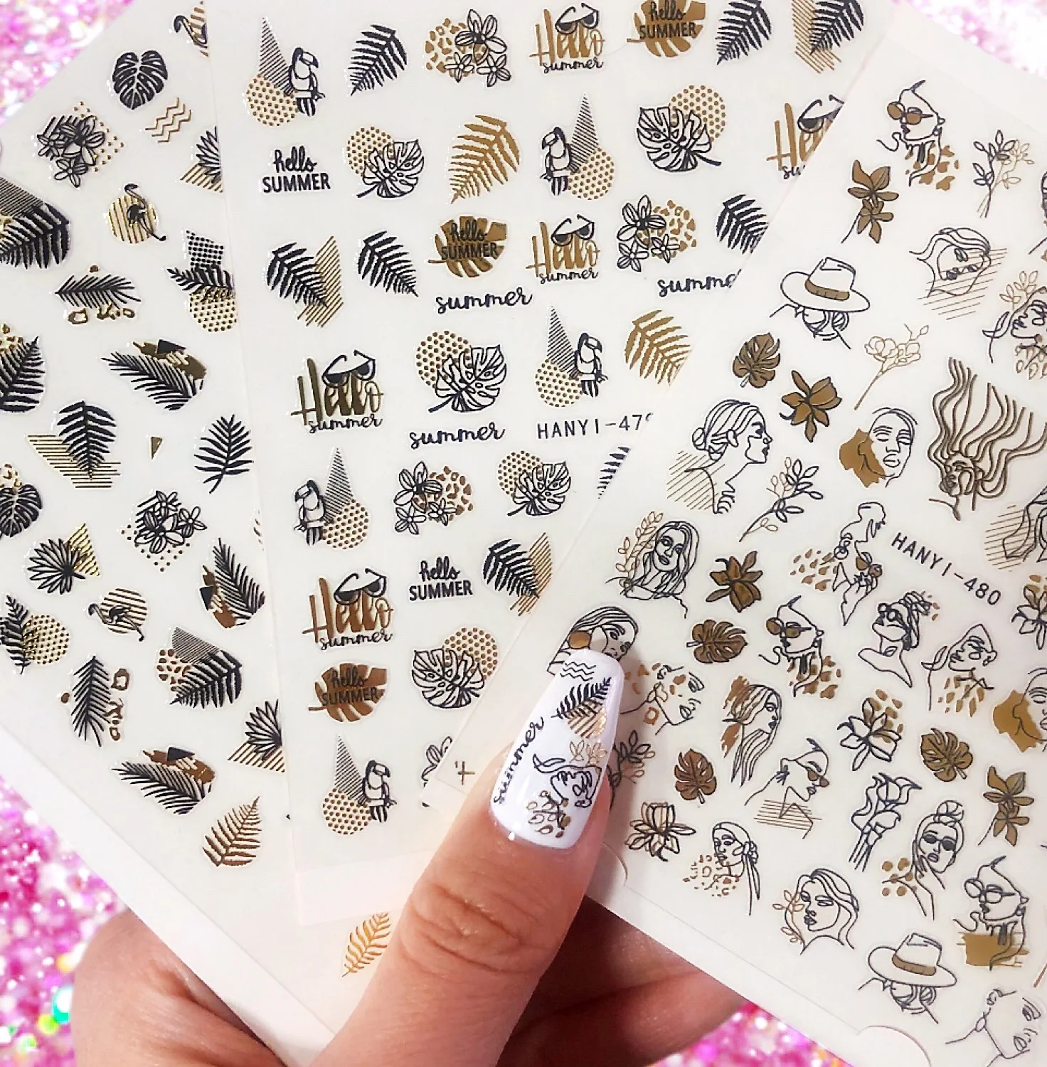 

1 sheet 3D Nail Stickers Black Laser Gold Autumn Leaf Nail Art Stickers Shiny DIY Nail Decoration HL132-137