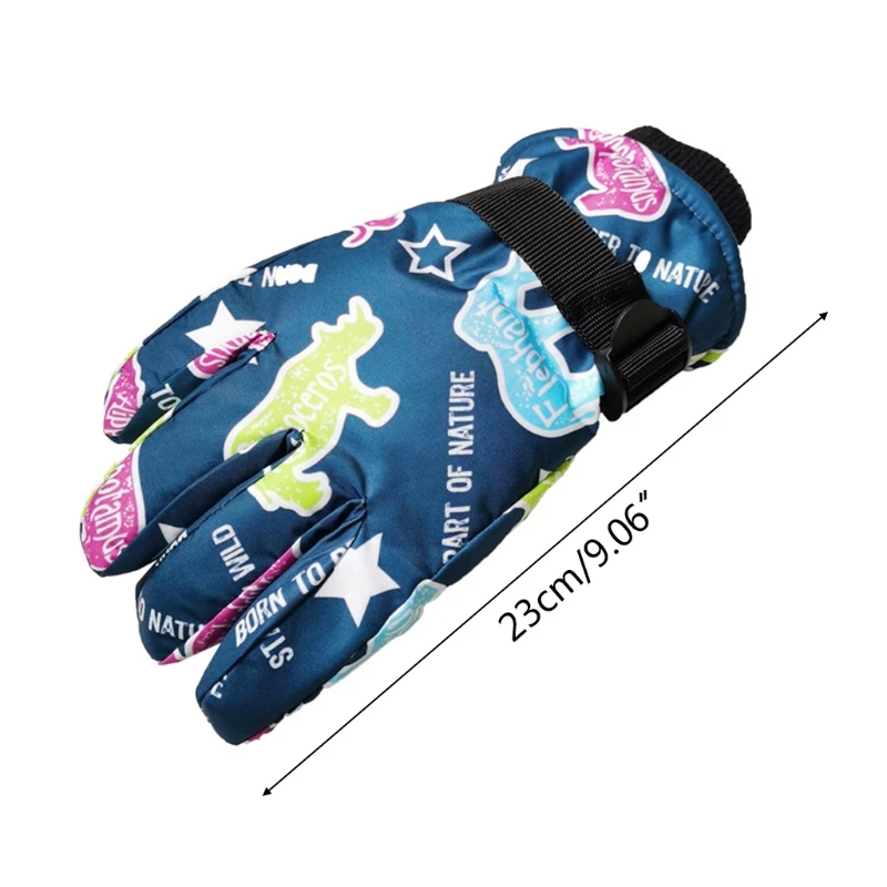 

Kids Fashion Print Ski Gloves Winter Snow Snowboard Windproof Waterproof Outdoor Sports Adjustable Wrist Thicken Mitten