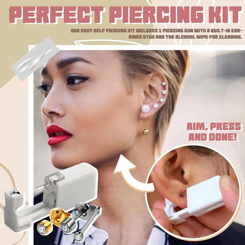 

Easy Self Piercing Kit with a Earring Stud Safety Easy to Use Piercing Jewelry Disposable ear piercer Piercing gun