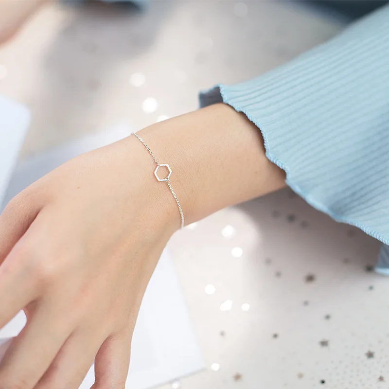 Trusta 925 пробы серебряные Модные женские ювелирные изделия полый браслет из шестиугольников 15 см для подарка девушки леди дропшиппинг DS308
