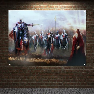 Knights Templar Art Banners Tapestry Vintage Medieval Warrior Crusader Posters Wall Art Flags Mural Canvas Painting Home Decor 6