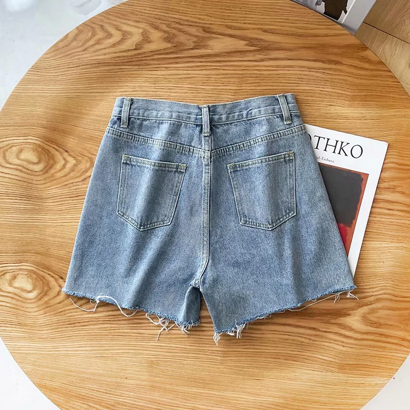 

Summer Denim Shorts Women's 2021 Summer New High Waist Slimming Raw Hem Jeans Women's Shorts