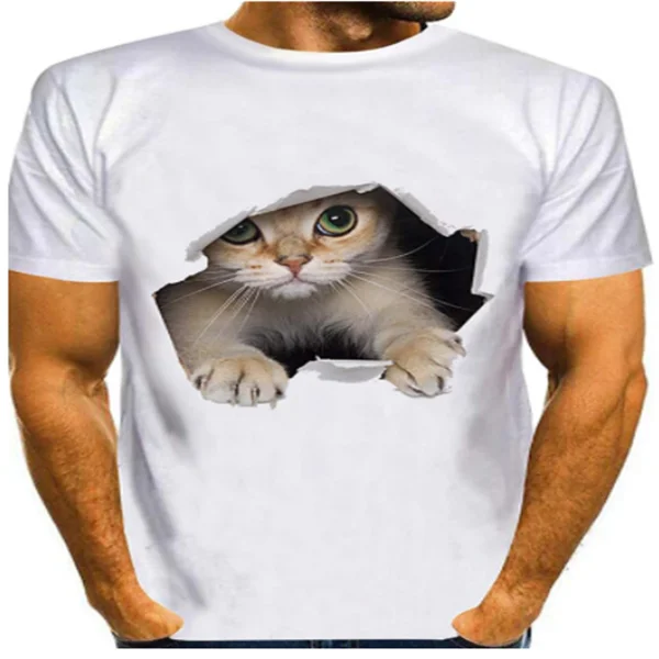 

Men's T-shirt 3D printing cat graphic printing animal 3D printing short-sleeved daily top basic casual white blue purple