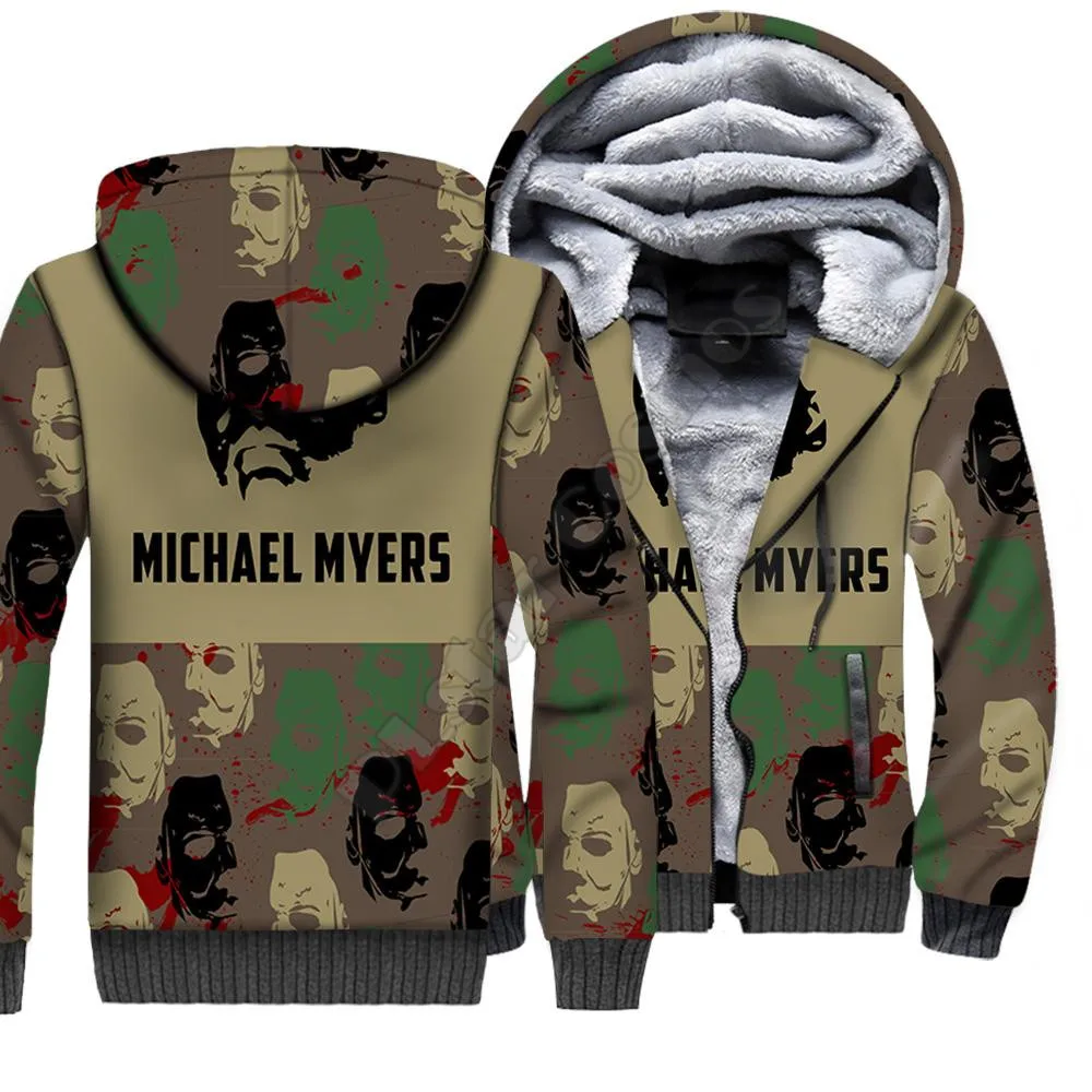 

Michael Myers 3D printed Fleece zipper Hoodies Men Women Winter Warm double plus velvet jacket cosplay costumes 06