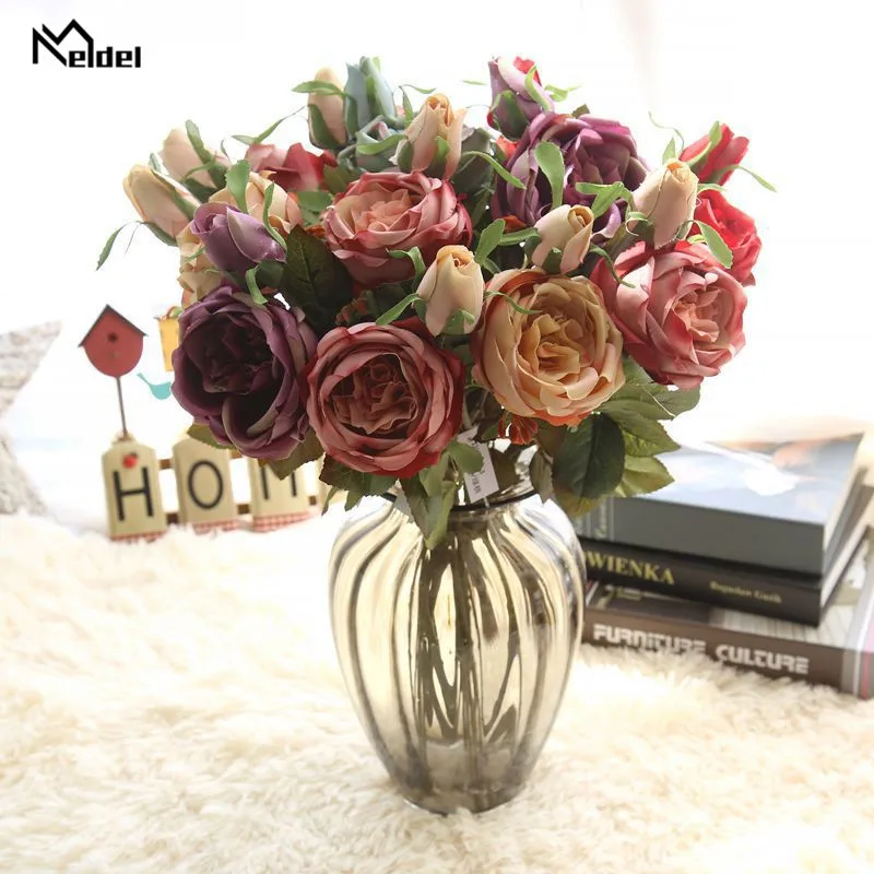 Декоративный букет Meldel DIY искусственные шелковые бутоны розы украшение для