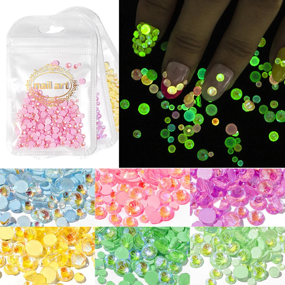 

350pcs/pack Luminous Crystal Rhinestone Mixed Size SS6-SS20 Nail Art Decorations 3D Glitter Diamond Jewelly Glow In The Dark C/F