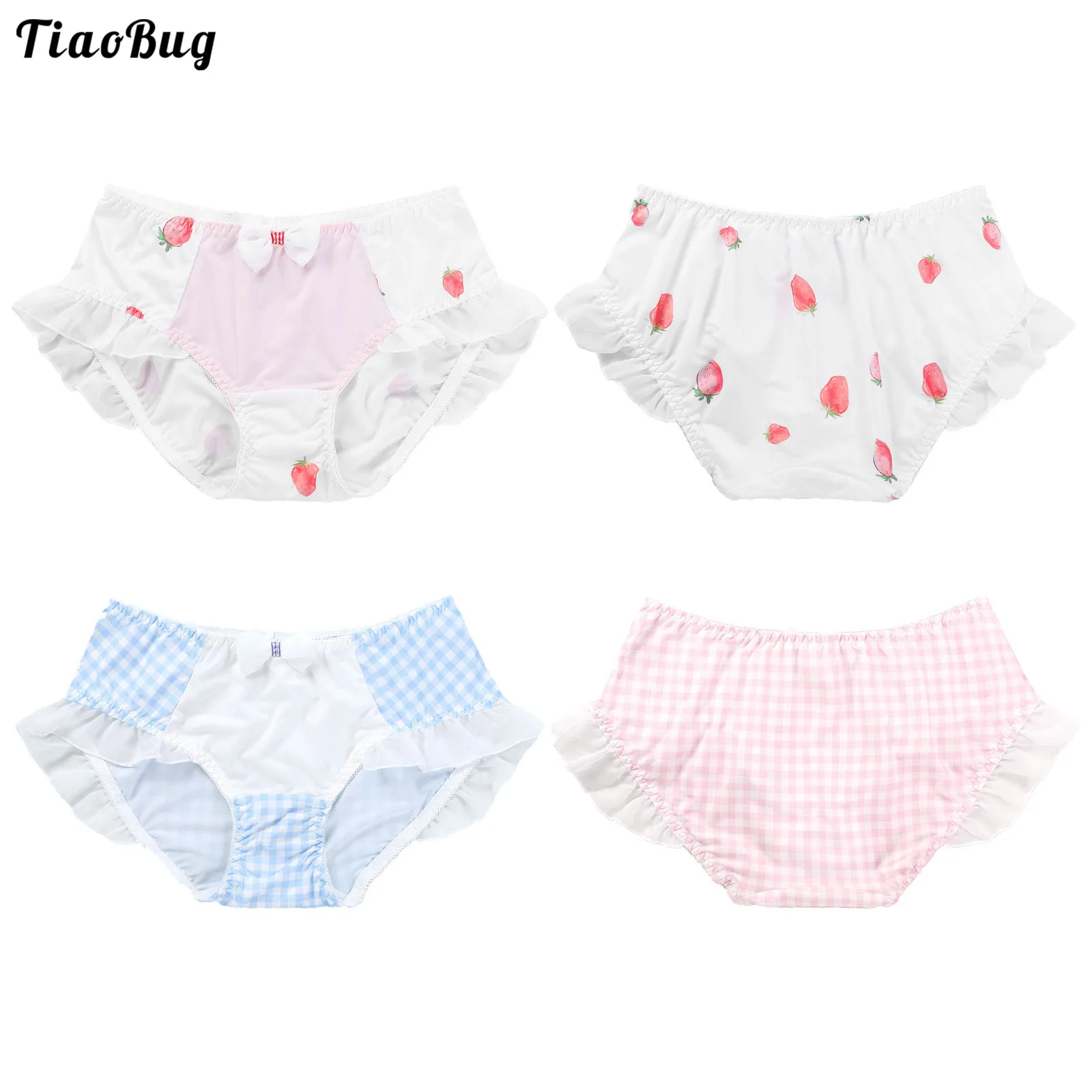 

TiaoBug Для женщин Молодежная летняя милая, стильная трусы с низкой талией, в клетку, с бантом, с проектом и сетки кружева украшают Гладкие трусы...