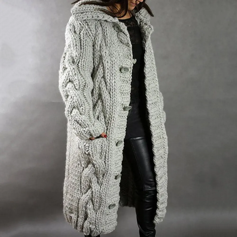 

Women's Sweaters Winter 2021 Fashion Long Casual Loose Sweater Female Autumn Cardigans Single Breasted Puff Hooded Coat Plus